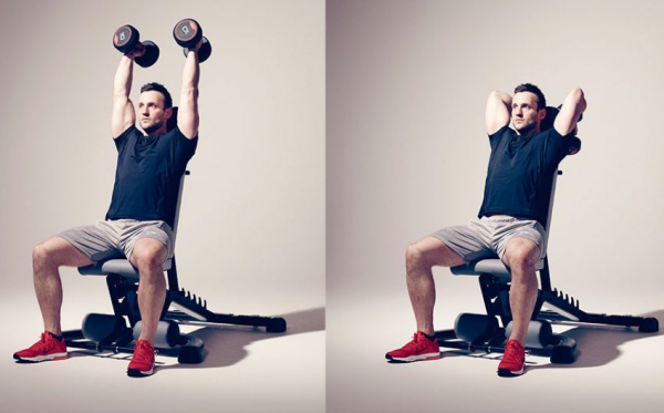 Французский жим с гантелей стоя или сидя